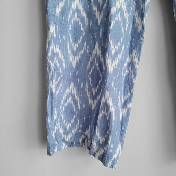 Chico's Ikat Blue White 100% Linen Tie Dye Abstract Print Wide Leg Pants - Picture 7 of 12